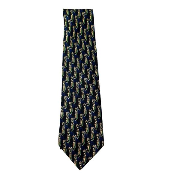 Vintage Valentino Cravatte Men's Blue Green Paisley Silk Neck Tie made in Italy - Picture 1 of 4